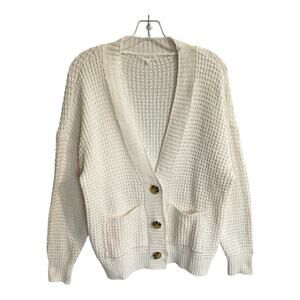 Ultra Flirt Sweater Womens Medium Ivory Cardigan Chenille V-Neck Button Front